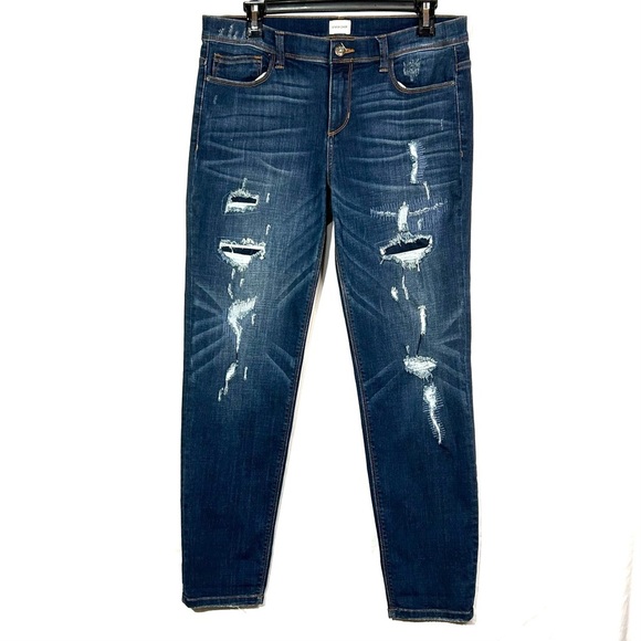 NEW Sneak Peek Women's Sexy Distressed Boyfriend Dark Denim Blue Jeans Size 9 - Picture 1 of 9